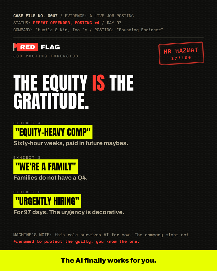 a red flag card: a job posting, dissected